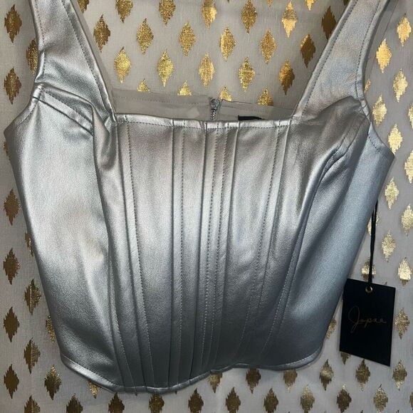 NWT Japra silver metallic corset cyber goth futuristic size S - Picture 3 of 5